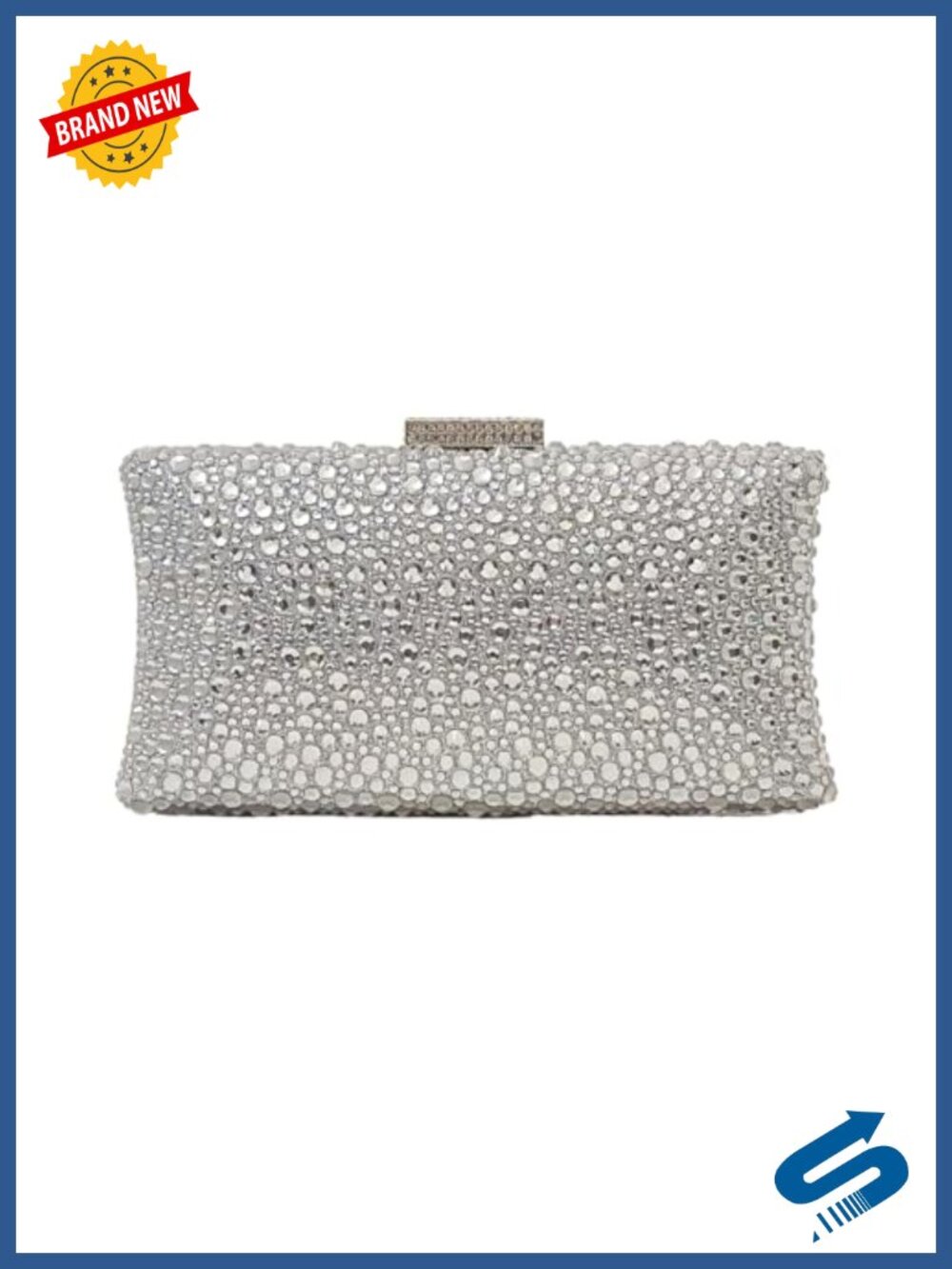 Rhinestone Crystal Clutch Push Lock Evening Bag with Detachable Chains